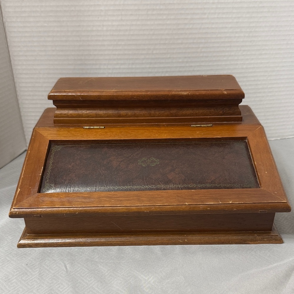Vintage Montgomery Ward Wooden Writing Jewelry Dresser Valet Desk Organizer Box